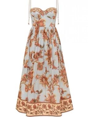 Designer-style Floral Strap Sundress in Light Blue and Rust